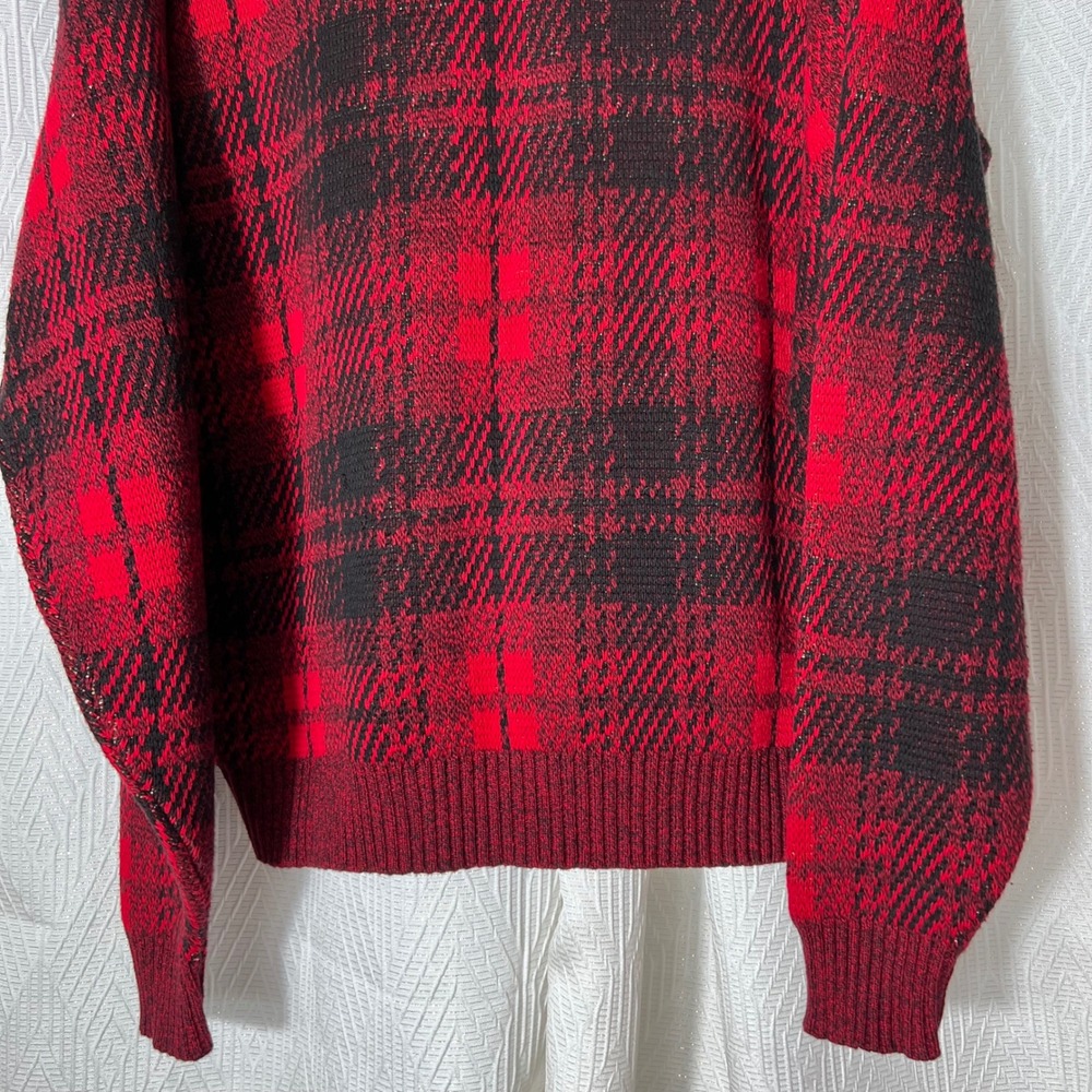 Crossings Christmas Men's Plaid Golf Fair‎ SweaterXLRed Black Green Knit Crew - Picture 8 of 9